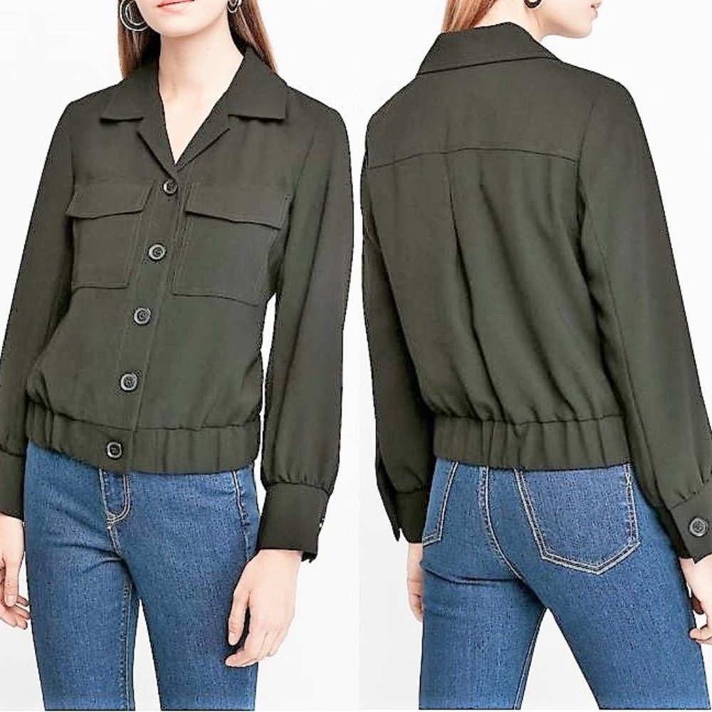 NWT Classy Button-Up Bomber Jacket with Notch Lapel - Black - Size XXS